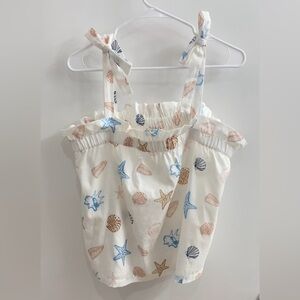 LOFT Sleep White Seashell Print Bow Tie Strap Tank Top Cami Size L